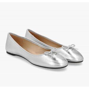 Coach Women's Abigail Silver Leather Ballet Flats Bow Accent Size 7 & 8